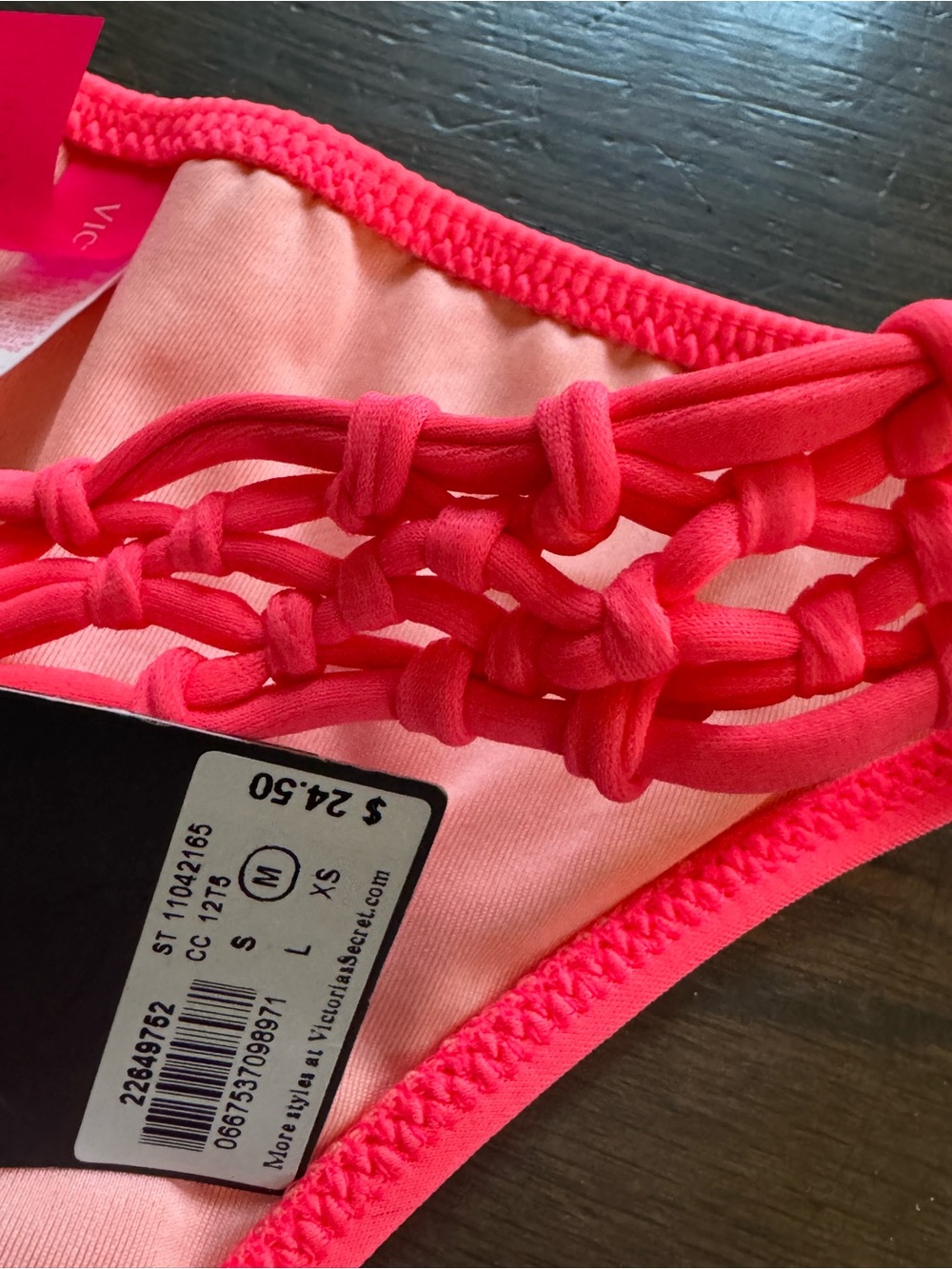 Victoria’s Secret Swim Neon Pink Bikini Bottom with Braided Sides medium nwt - Picture 3 of 4
